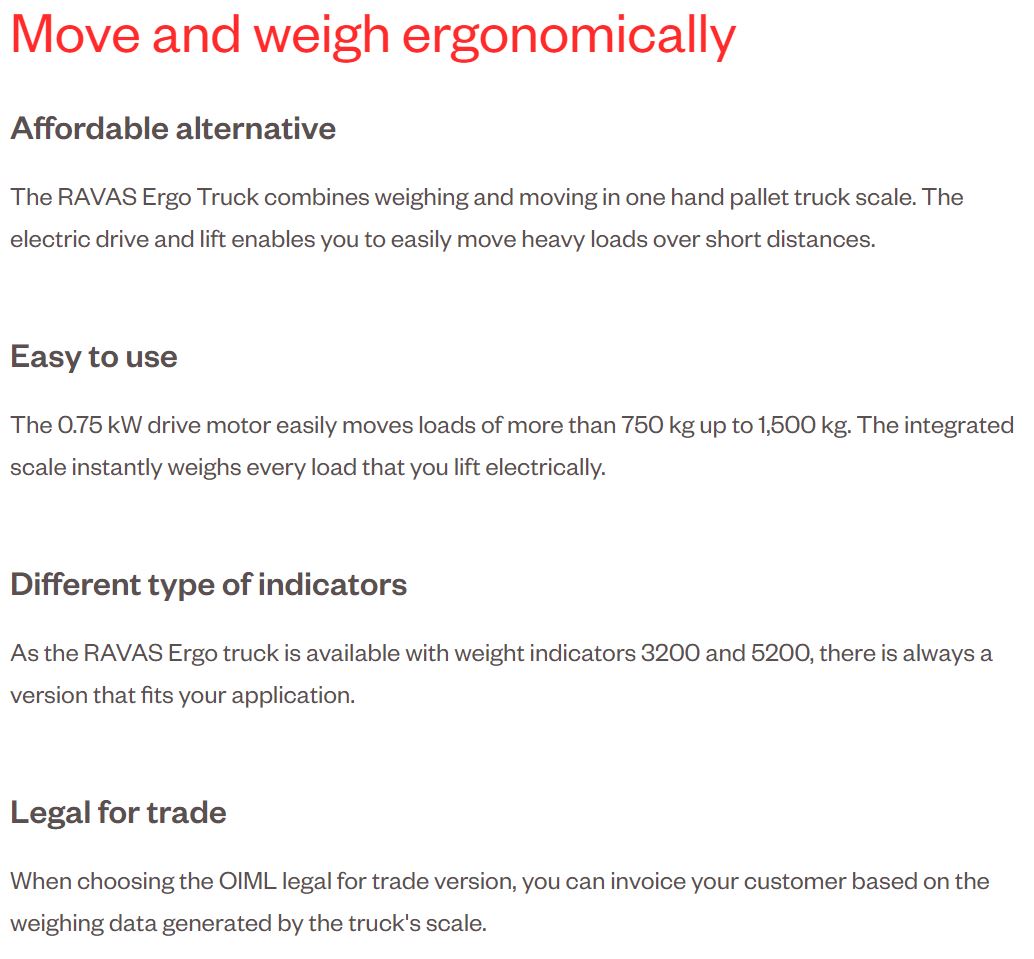 RAVAS-ERGO Electric Pallet Truck Scale - Positive Weighing Solutions